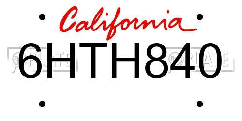 6HTH840 California License Plate