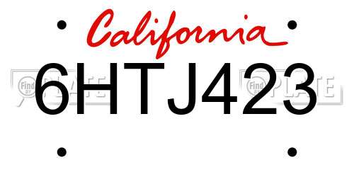 6HTJ423 California License Plate