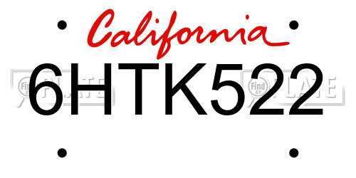 6HTK522 California License Plate
