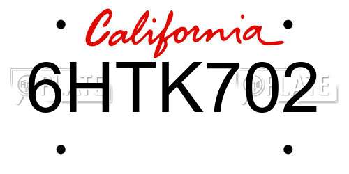 6HTK702 California License Plate