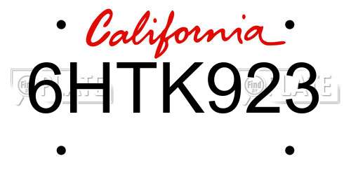 6HTK923 California License Plate