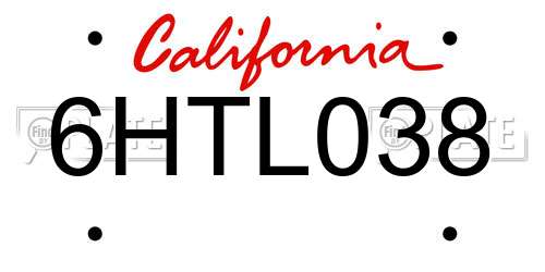 6HTL038 California License Plate