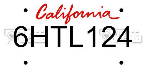 6HTL124 California License Plate