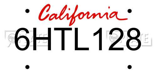 6HTL128 California License Plate