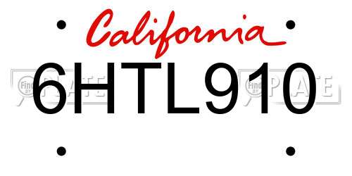6HTL910 California License Plate