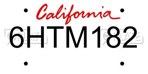 6HTM182 California License Plate