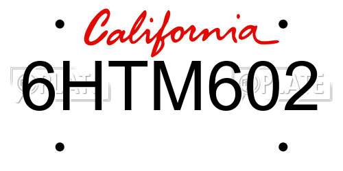 6HTM602 California License Plate