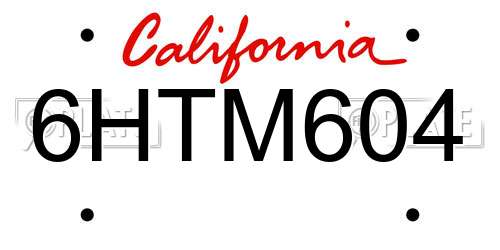 6HTM604 California License Plate
