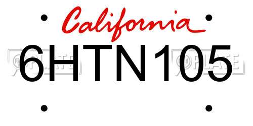 6HTN105 California License Plate