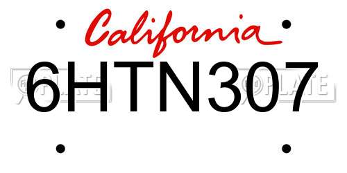 6HTN307 California License Plate