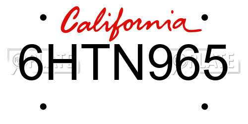 6HTN965 California License Plate