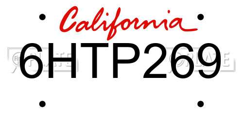 6HTP269 California License Plate