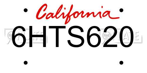 6HTS620 California License Plate