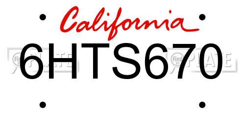 6HTS670 California License Plate