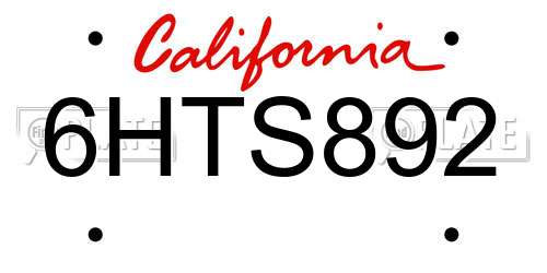 6HTS892 California License Plate