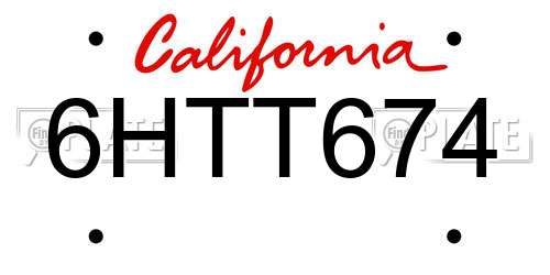 6HTT674 California License Plate