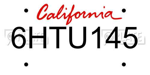 6HTU145 California License Plate