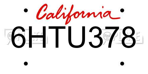 6HTU378 California License Plate