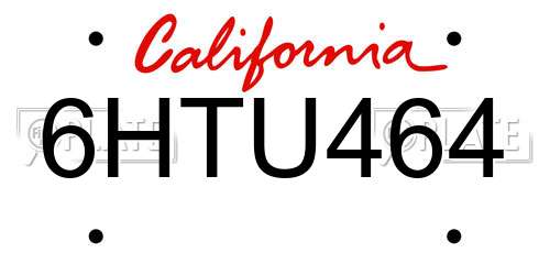 6HTU464 California License Plate
