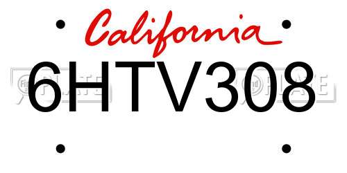 6HTV308 California License Plate