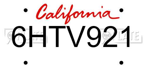 6HTV921 California License Plate