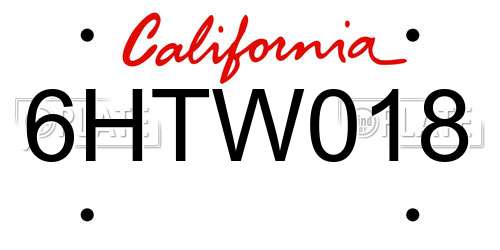 6HTW018 California License Plate