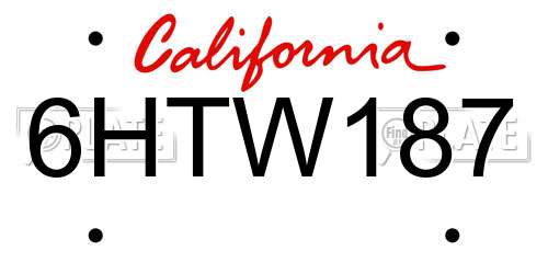 6HTW187 California License Plate