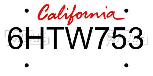 6HTW753 California License Plate