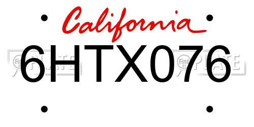 6HTX076 California License Plate