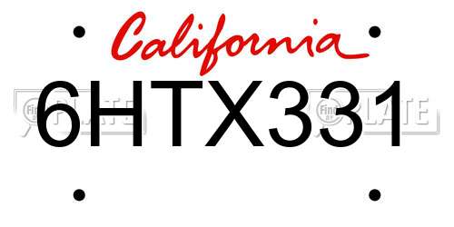 6HTX331 California License Plate