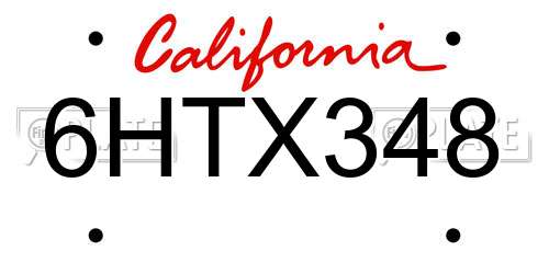6HTX348 California License Plate