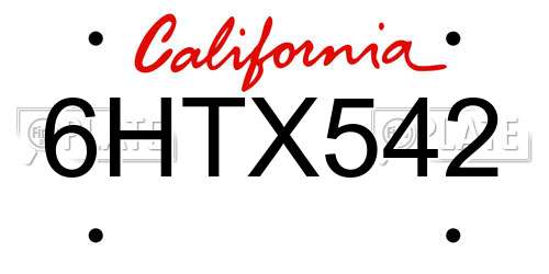 6HTX542 California License Plate