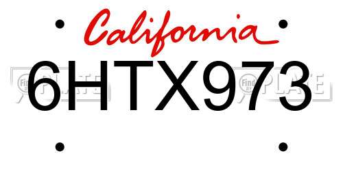 6HTX973 California License Plate