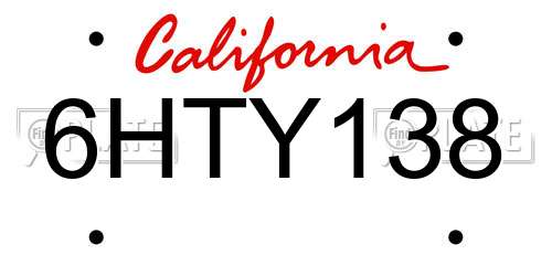 6HTY138 California License Plate