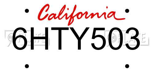 6HTY503 California License Plate