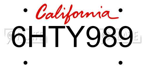 6HTY989 California License Plate