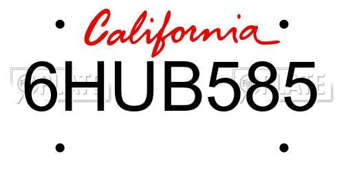 6HUB585 California License Plate
