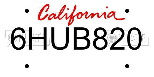 6HUB820 California License Plate