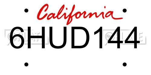 6HUD144 California License Plate