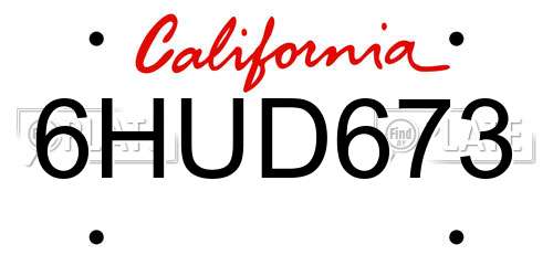 6HUD673 California License Plate