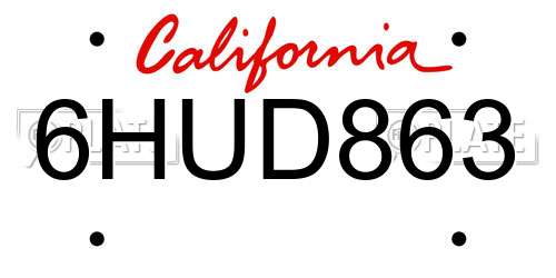 6HUD863 California License Plate