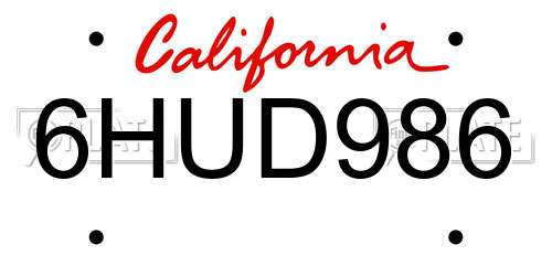 6HUD986 California License Plate