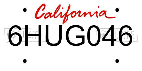 6HUG046 California License Plate