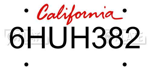 6HUH382 California License Plate