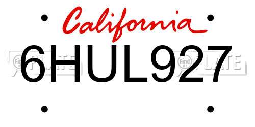6HUL927 California License Plate