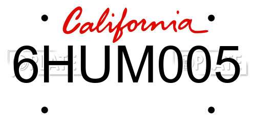 6HUM005 California License Plate