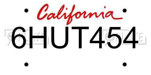 6HUT454 California License Plate