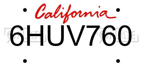 6HUV760 California License Plate