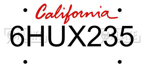 6HUX235 California License Plate