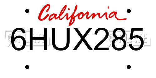 6HUX285 California License Plate